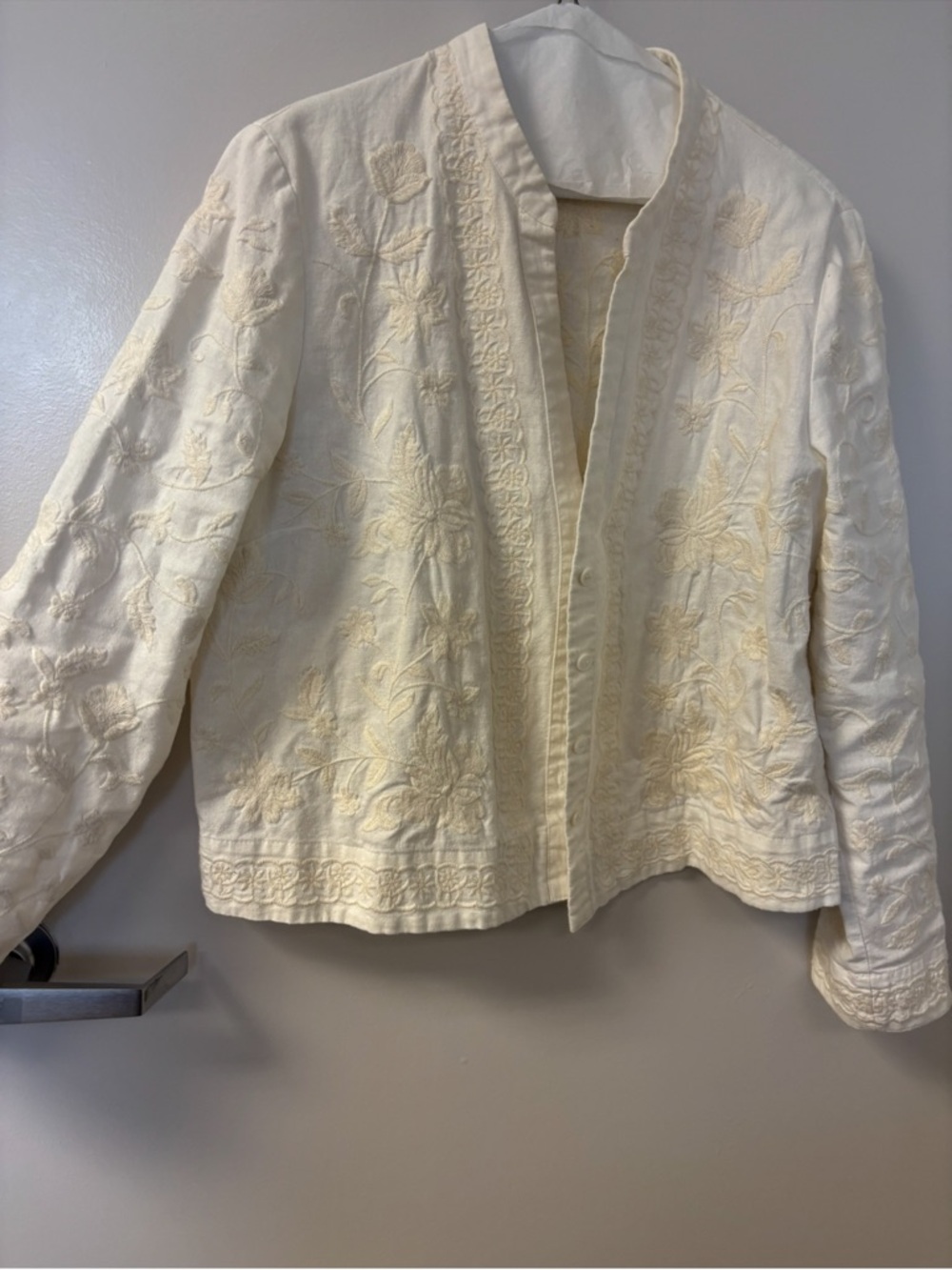 Zara Cream Embroidered Open-Front Blazer